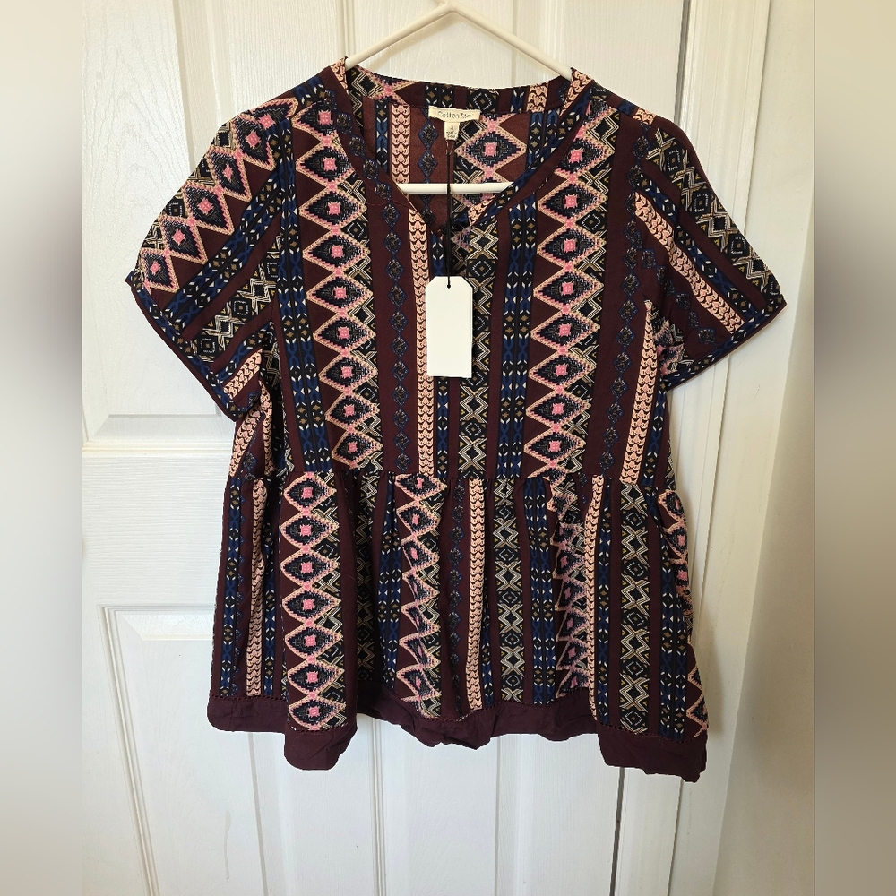Boho Chic Women's Blouse with Geometric Design